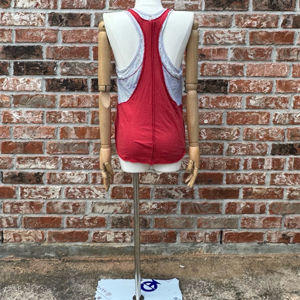 Free People We the Free Indonesia layered red top w/lace & stripes / XS / EUC - Picture 15 of 17